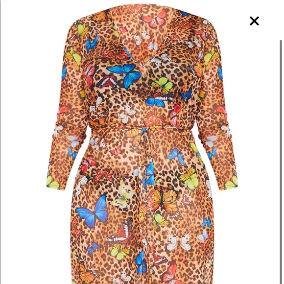 Gorgeous mesh cheetah and butterfly print tie waist dress - Picture 3 of 6